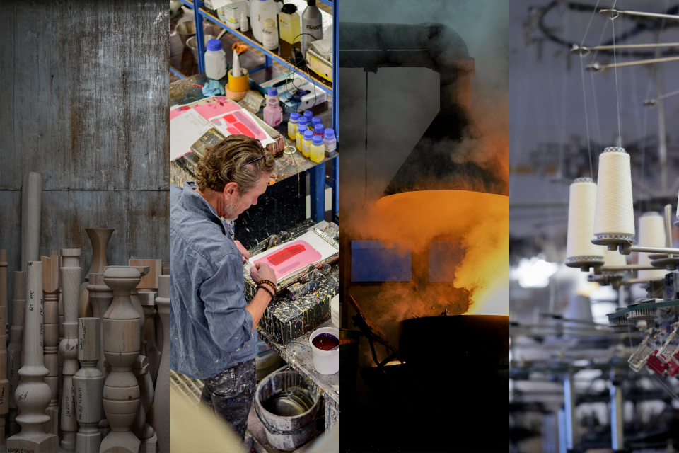 Four images of manufacturing professionals in action