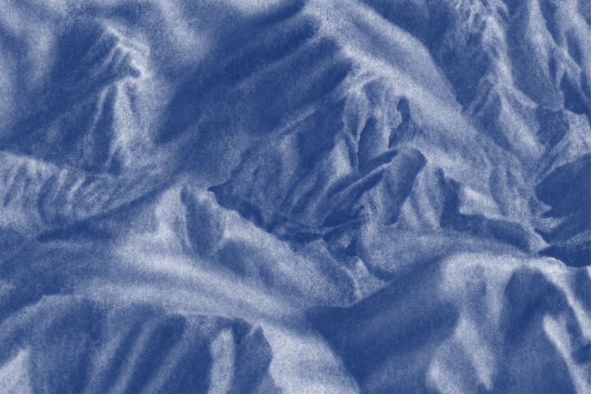 Close-up av illustration som föreställer berglandskap