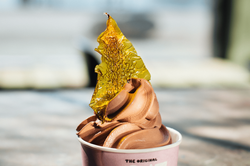 Seaweed topping on soft serve ice cream